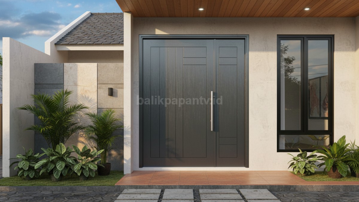 Pintu aluminium di rumah bagian depan yang terkena panas dan hujan, tetap terlihat kokoh tanpa perubahan bentuk