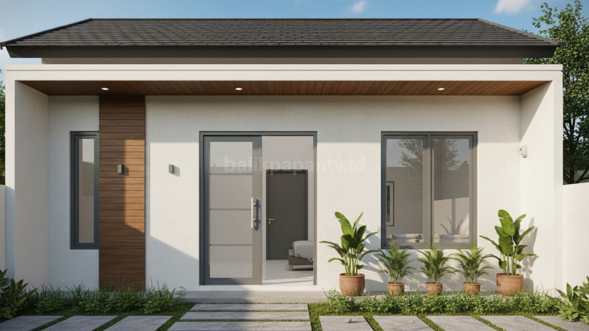Pintu aluminium standar dengan ukuran proporsional pada rumah minimalis sederhana