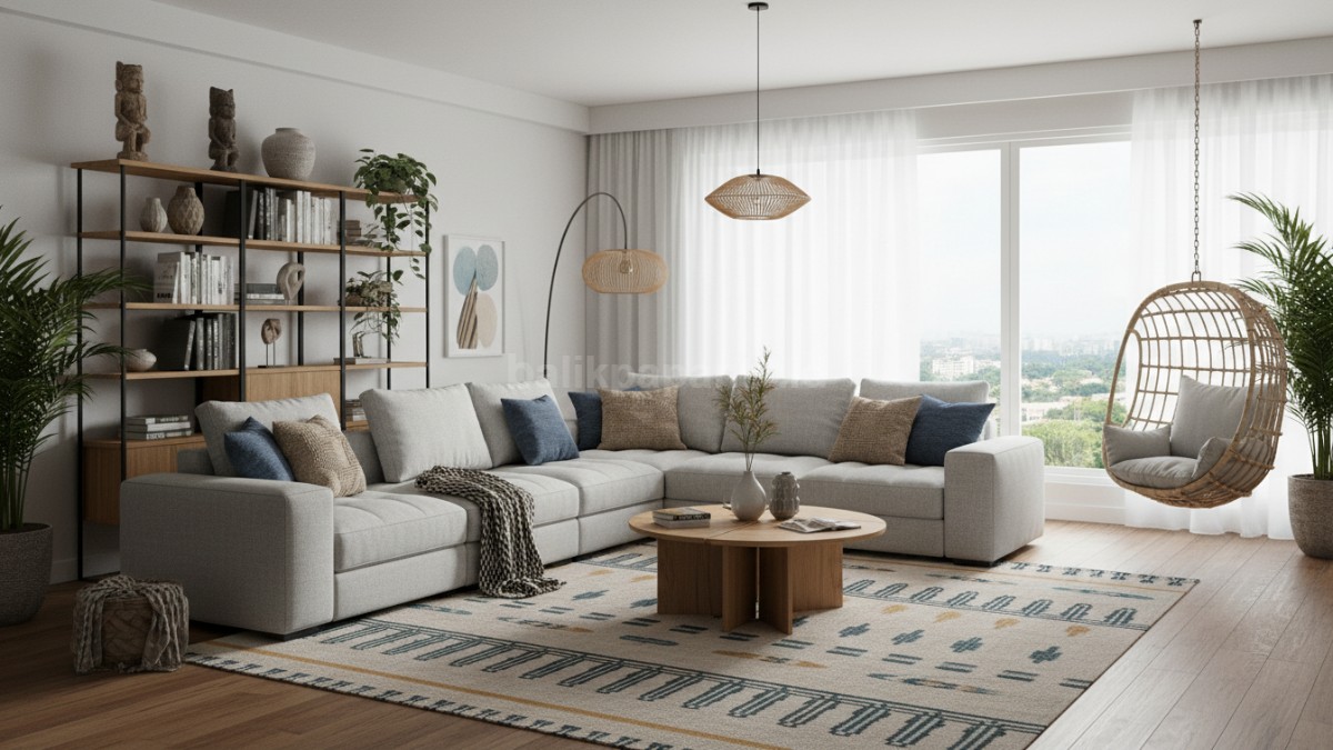 Desain ruang santai multifungsi dengan furnitur fleksibel yang mengikuti kebiasaan penghuni modern.
