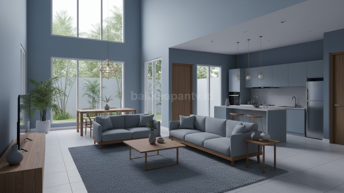 Kombinasi warna Biru dusty dan abu terang
