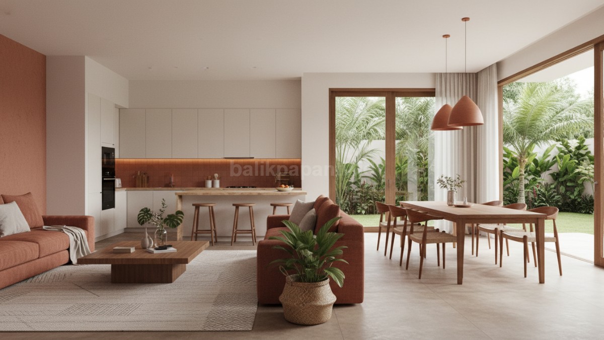 Kombinasi warna Terracotta lembut dan putih gading