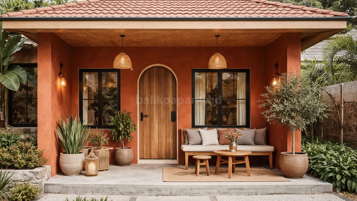 Warna cat teras rumah terracotta.
