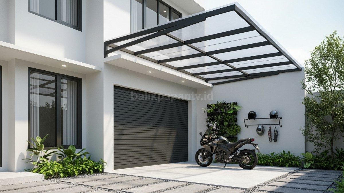 Beragam model garasi motor minimalis dengan kanopi, roster, dan pagar modern