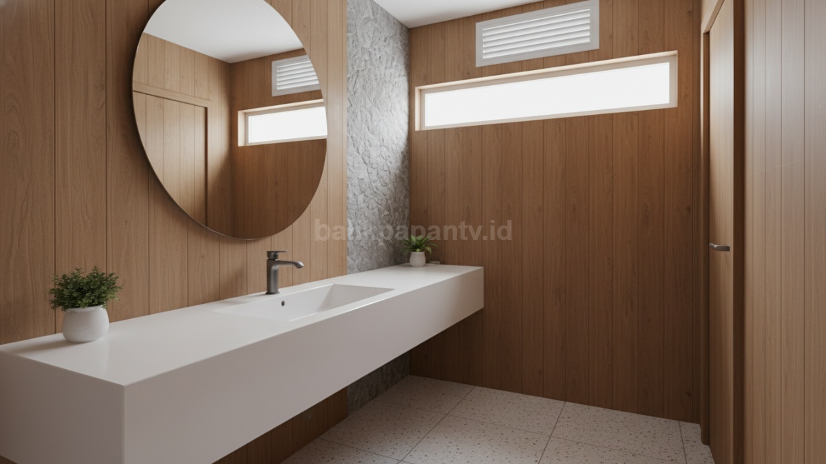 Tampilan wastafel modern sebagai fokus utama kamar mandi minimalis