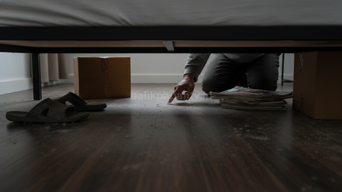 Kolong kasur berdebu dengan pencahayaan minim, menunjukkan kondisi nyata yang sering terabaikan 