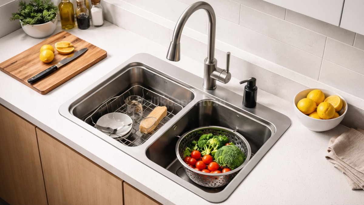 Wastafel cuci piring double bowl compact.