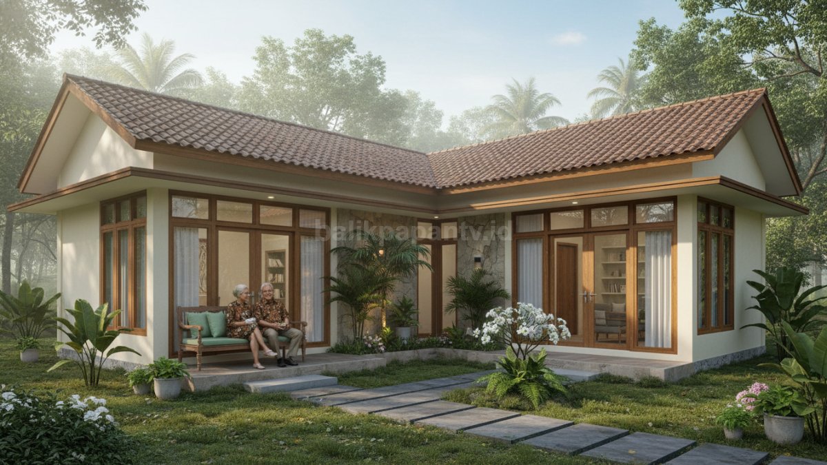 Rumah L-shape dengan taman tengah