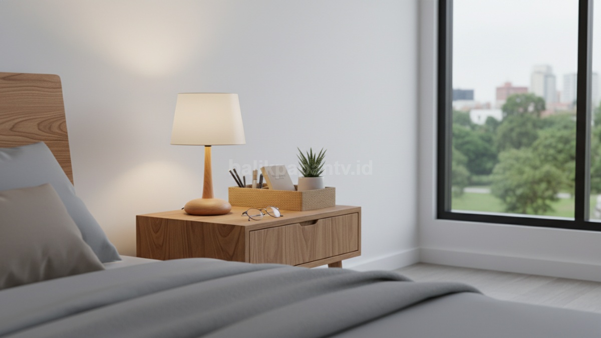 Nakas dengan lampu tidur dan organizer kecil 