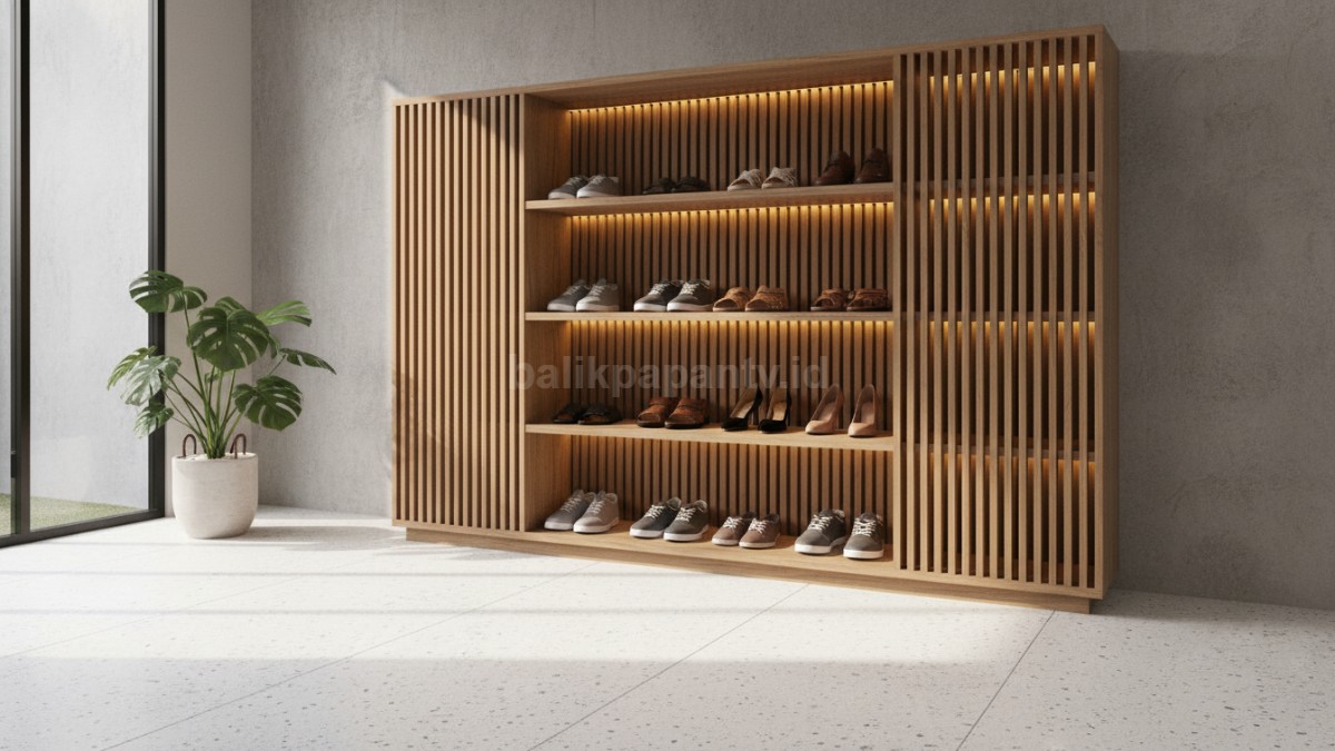 Detail ventilasi dan pencahayaan pada rak sepatu 