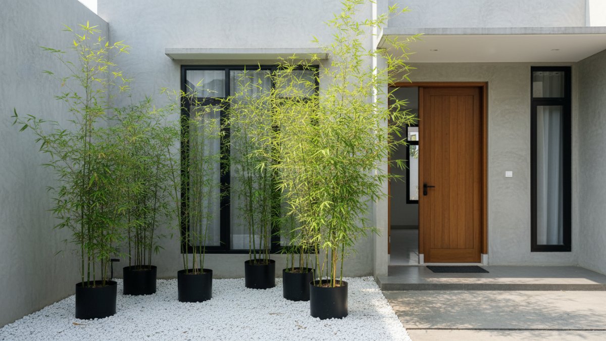 Bambu Jepang dalam pot minimalis mempercantik ruang tamu modern