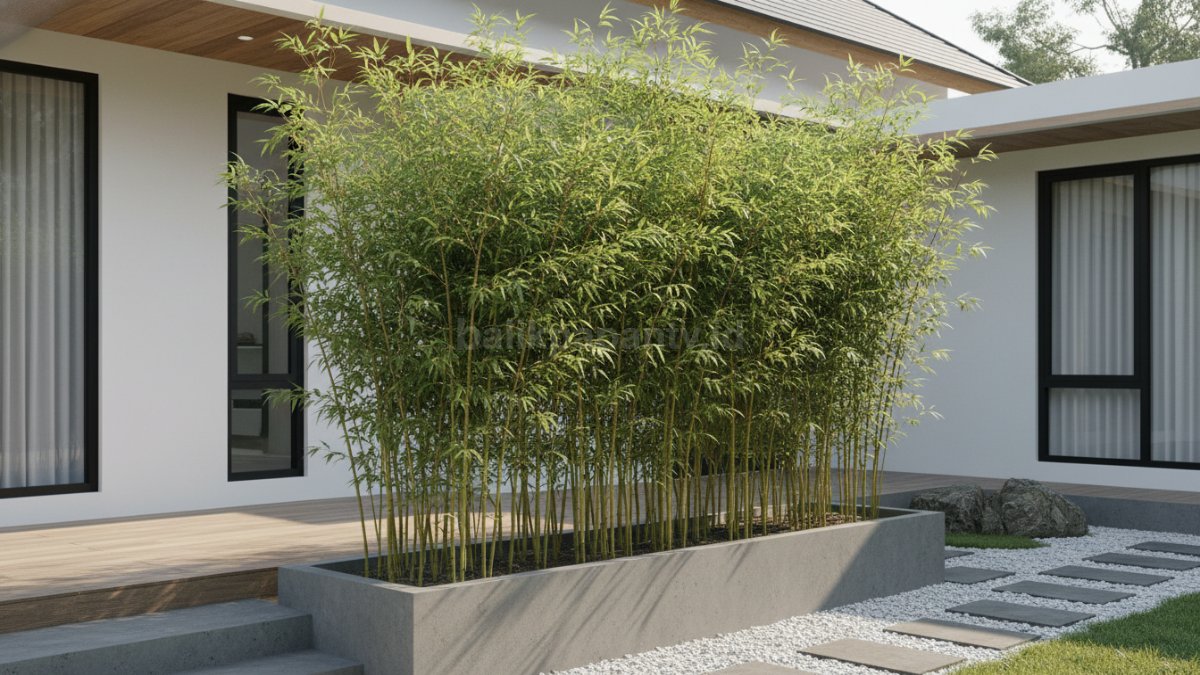Bambu Jepang sebagai pembatas alami di taman kecil rumah