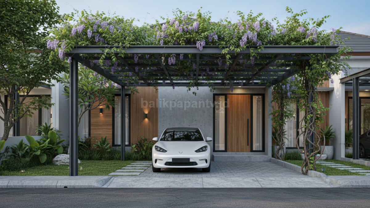 contoh Carport Kanopi Rambat agar mempercantik carport