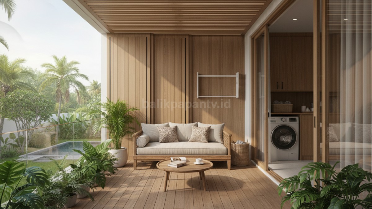 Laundry Teras atau balkon multifungsi, laundry lipat tersembunyi