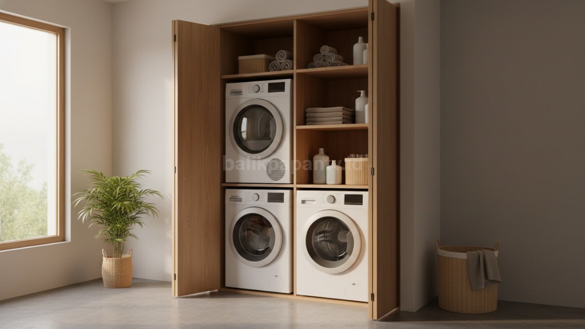 Laundry vertikal tumpuk, efisien dan modern