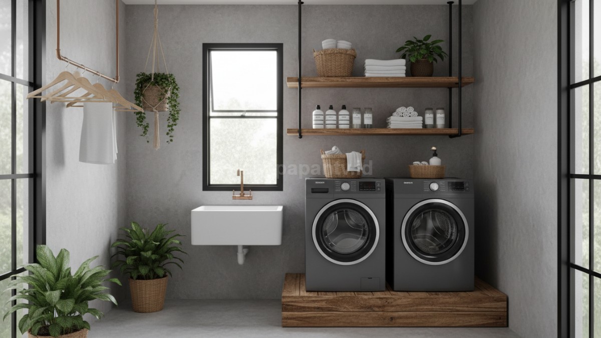 Laundry bergaya rustic atau industrial minimalis
