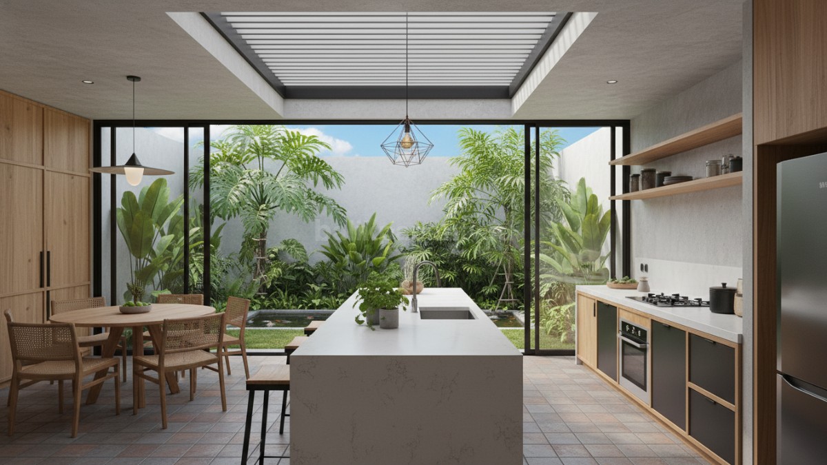 Dapur tipe 36 dengan skylight dan sirkulasi udara optimal.