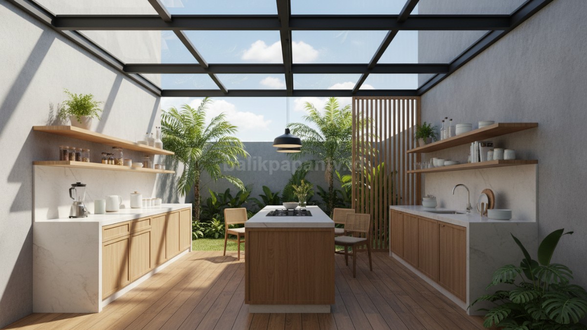 Dapur Fleksibel dengan Atap Geser dapat dibuka saat siang dan ditutup saat hujan