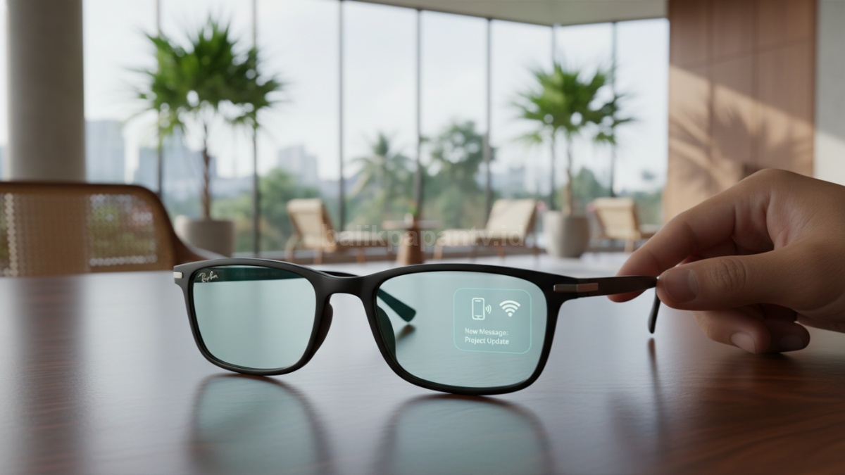 Kacamata pintar Meta Ray-Ban Display dengan desain modern dan teknologi HUD di lensa kanan, solusi akses notifikasi tanpa HP