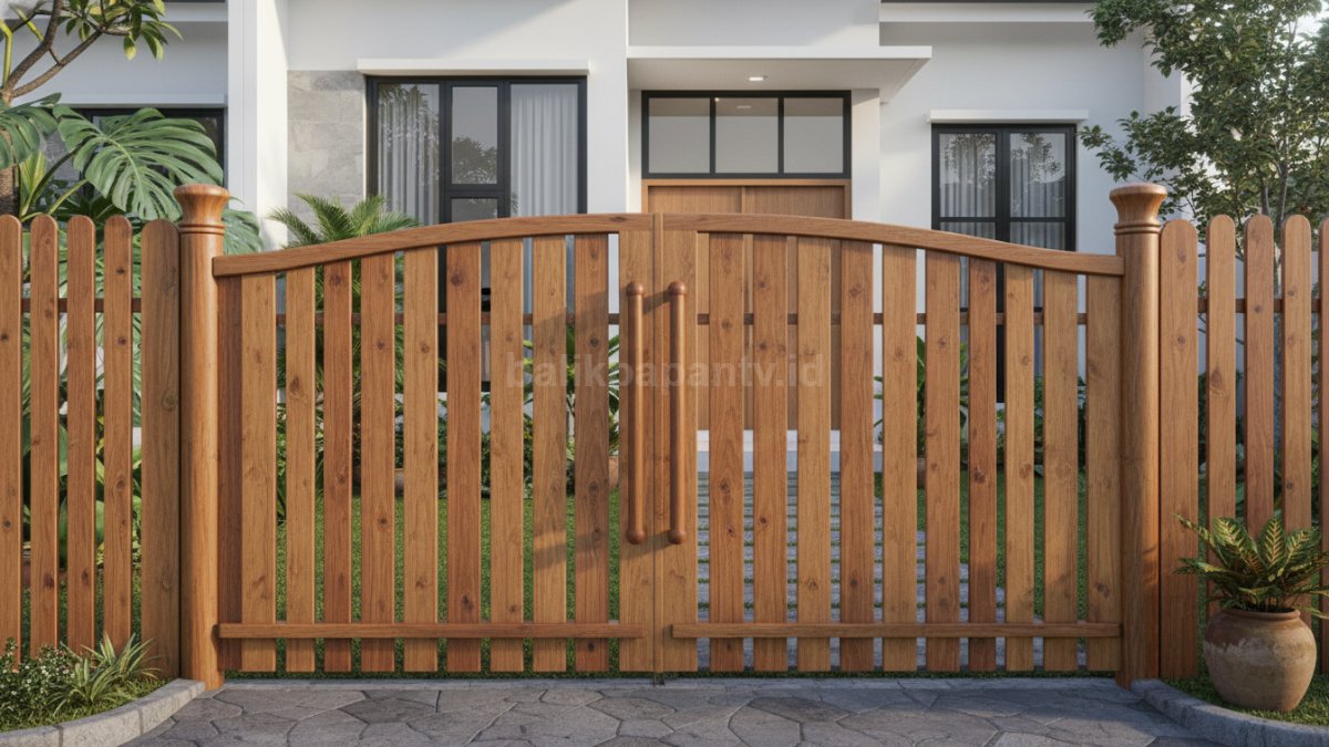 ampilan pagar kayu dengan finishing natural yang hangat