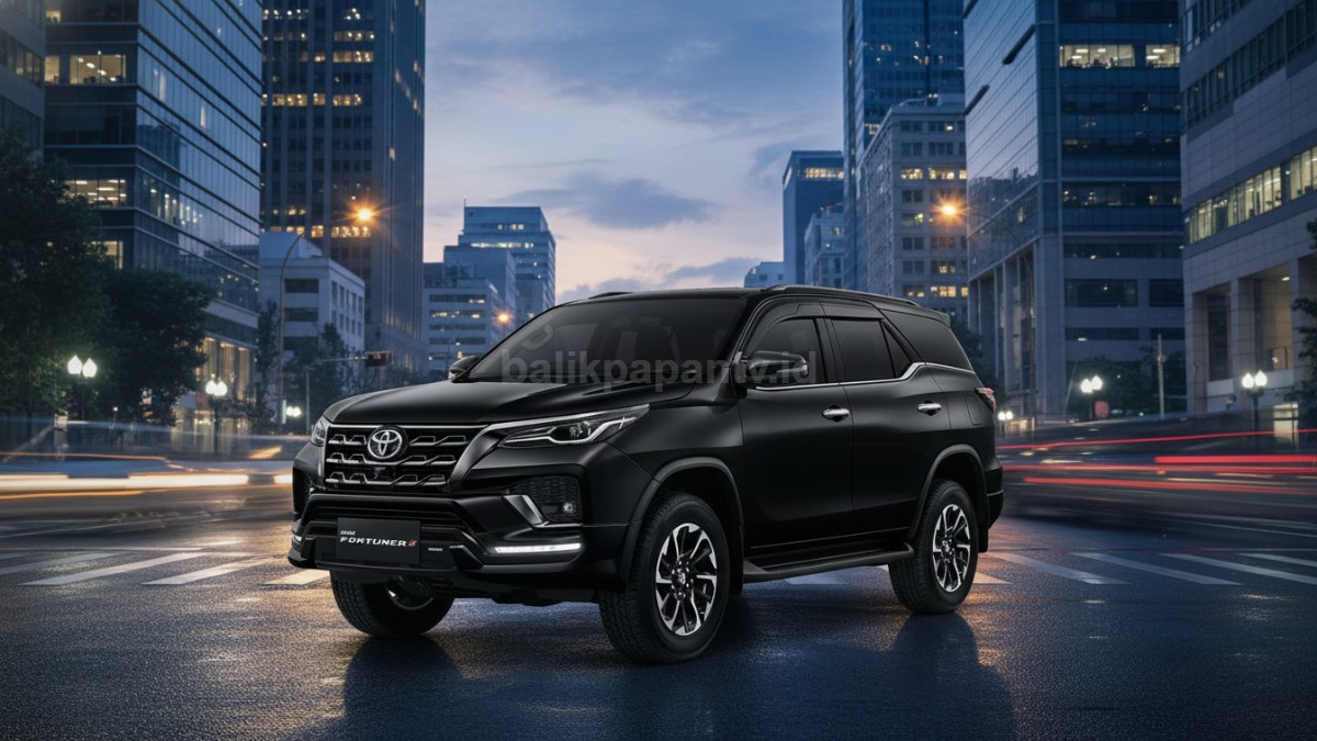 Tampilan gagah Toyota Fortuner di jalanan kota, simbol status dan prestise.