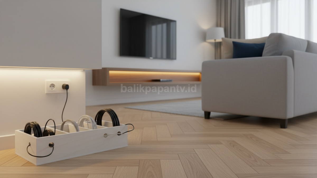 Kabel rumah tangga tersusun rapi dalam box organizer membuat ruangan terlihat bersih dan nyaman 