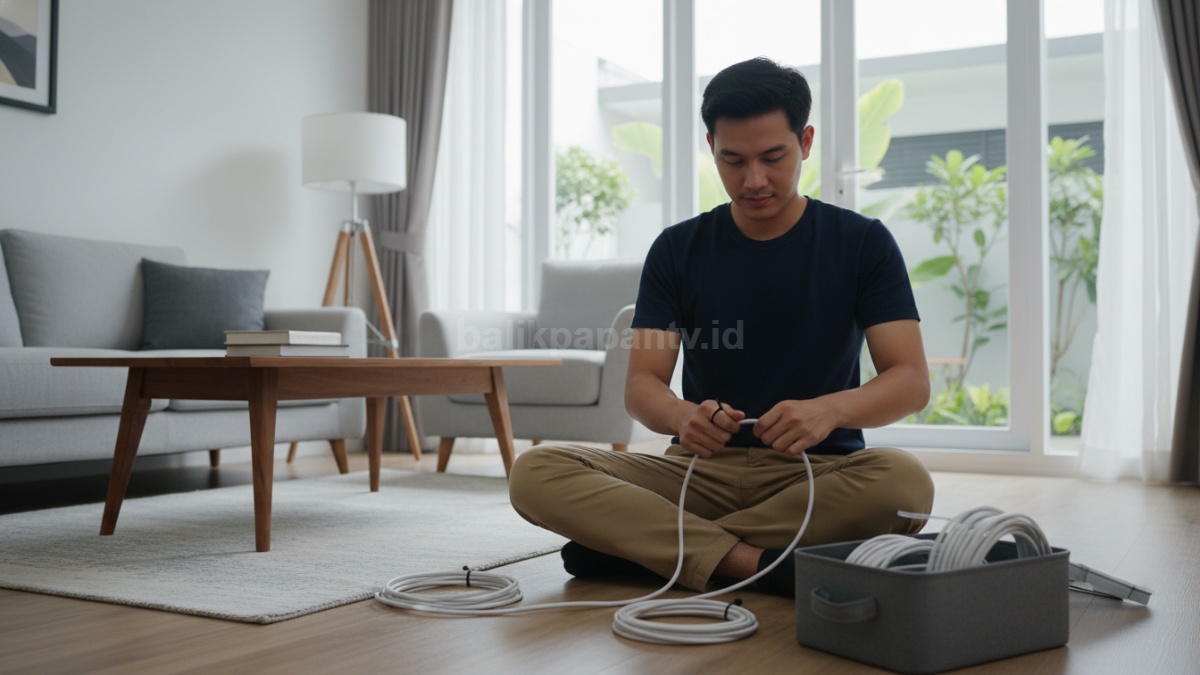 Teknik menggulung kabel menggunakan pengikat agar rapi 