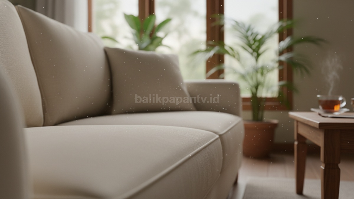 Debu halus di permukaan sofa yang terlihat bersih