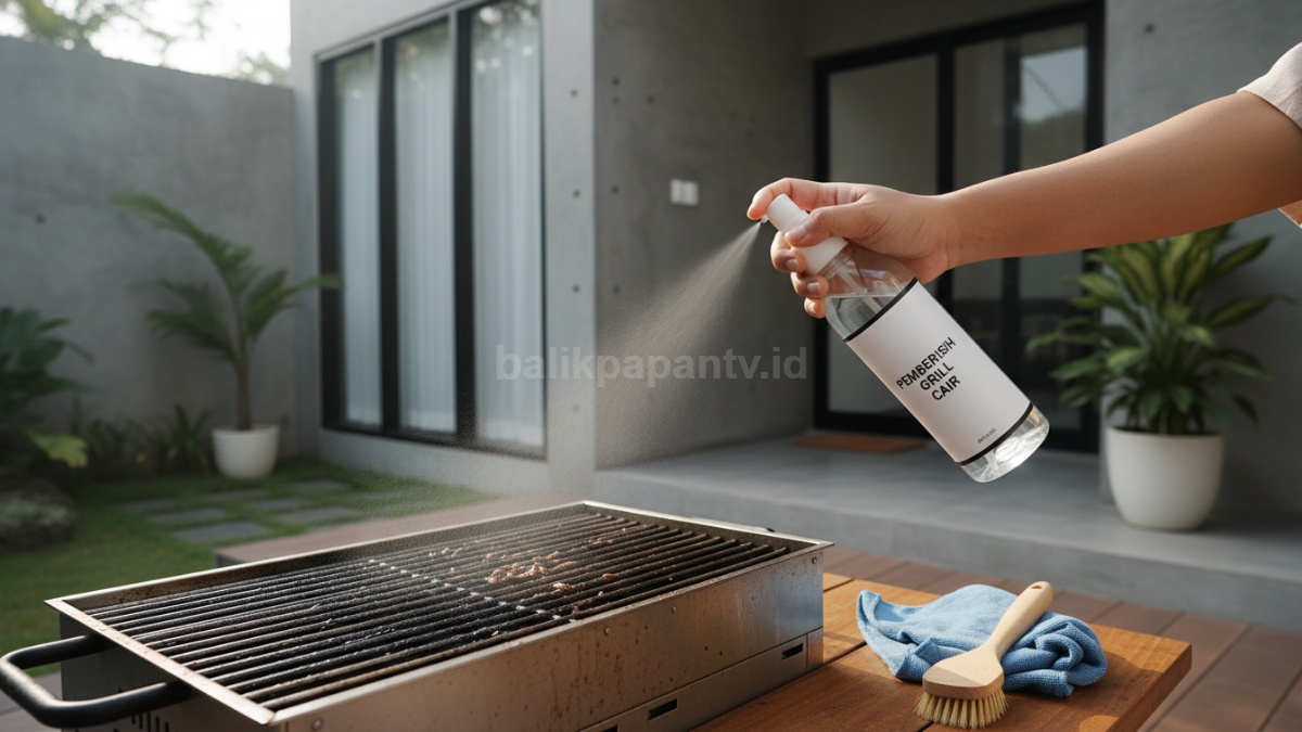 Aktivitas membersihkan grill dengan cairan semprot