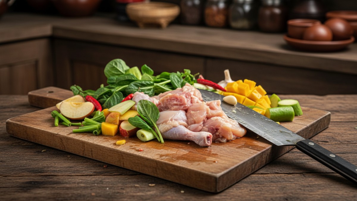  Kebiasaan potong campur bahan Ayam mentah, sayur, dan buah dipotong di satu talenan tanpa jeda cuci. Ini risiko besar, apapun bahannya.