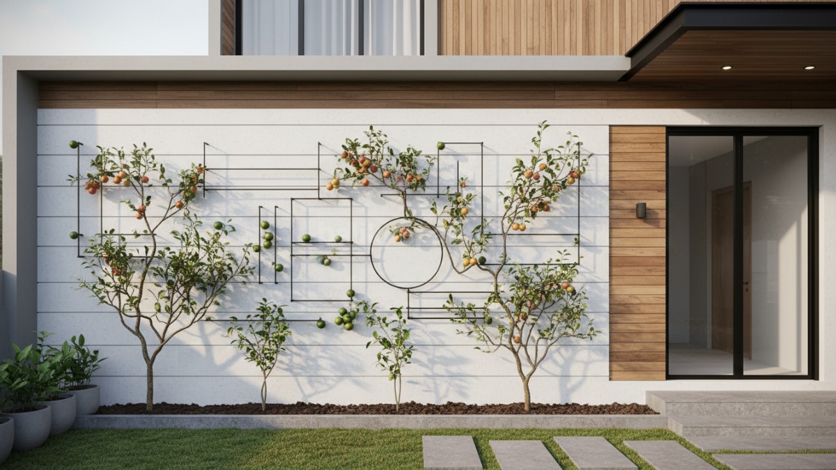 Teknik espalier memungkinkan pohon buah tumbuh menempel di dinding atau pagar