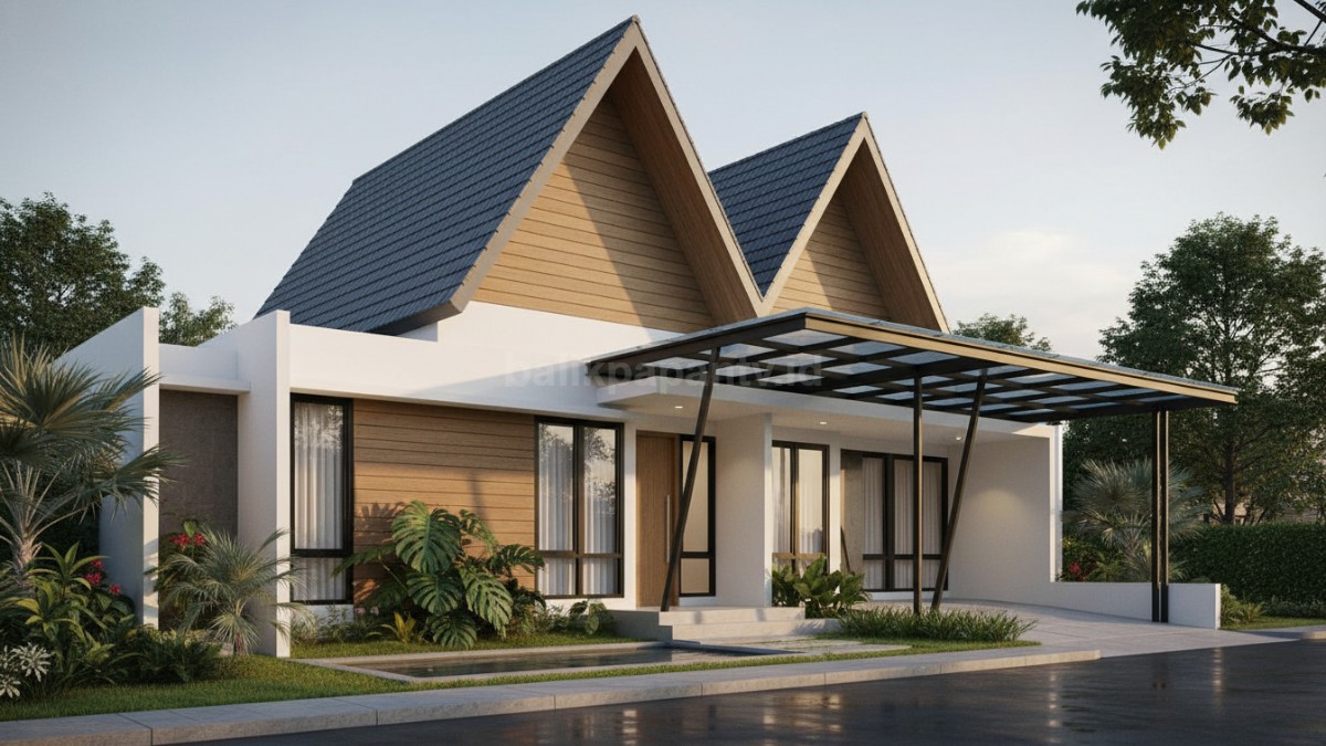 Desain atap pelana itu bentuknya dua bidang miring saling bertemu di puncak