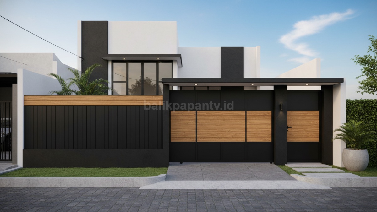 Hitam doff dan aksen kayu natural