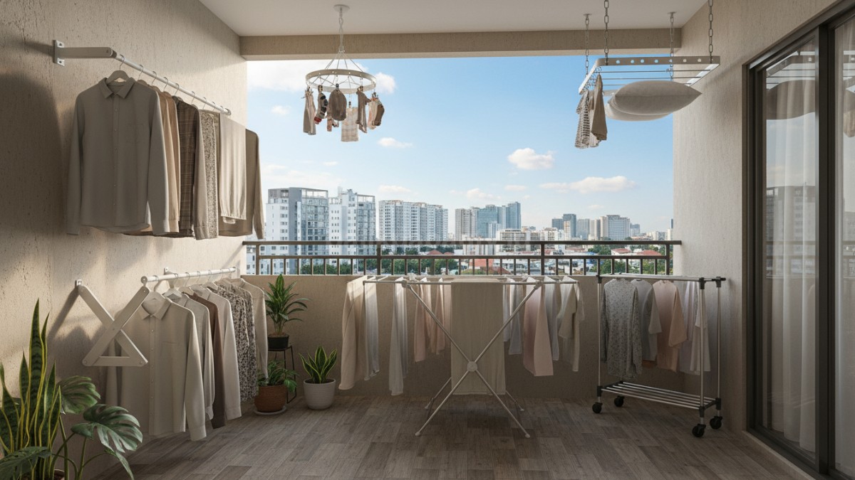 Beragam model jemuran sudut balkon 
