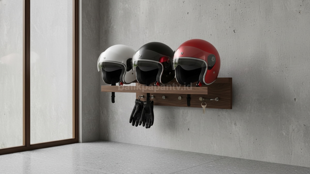 Rak helm dengan ukuran sempit yang membuat helm tertekan 