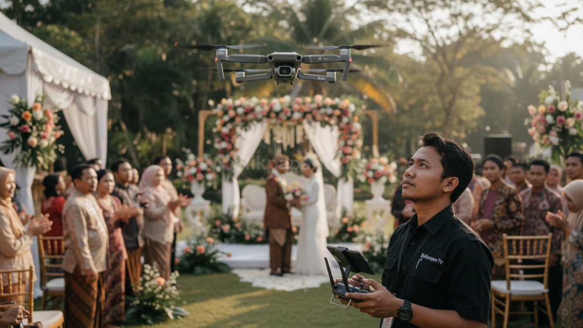 Kameraman menggunakan drone
