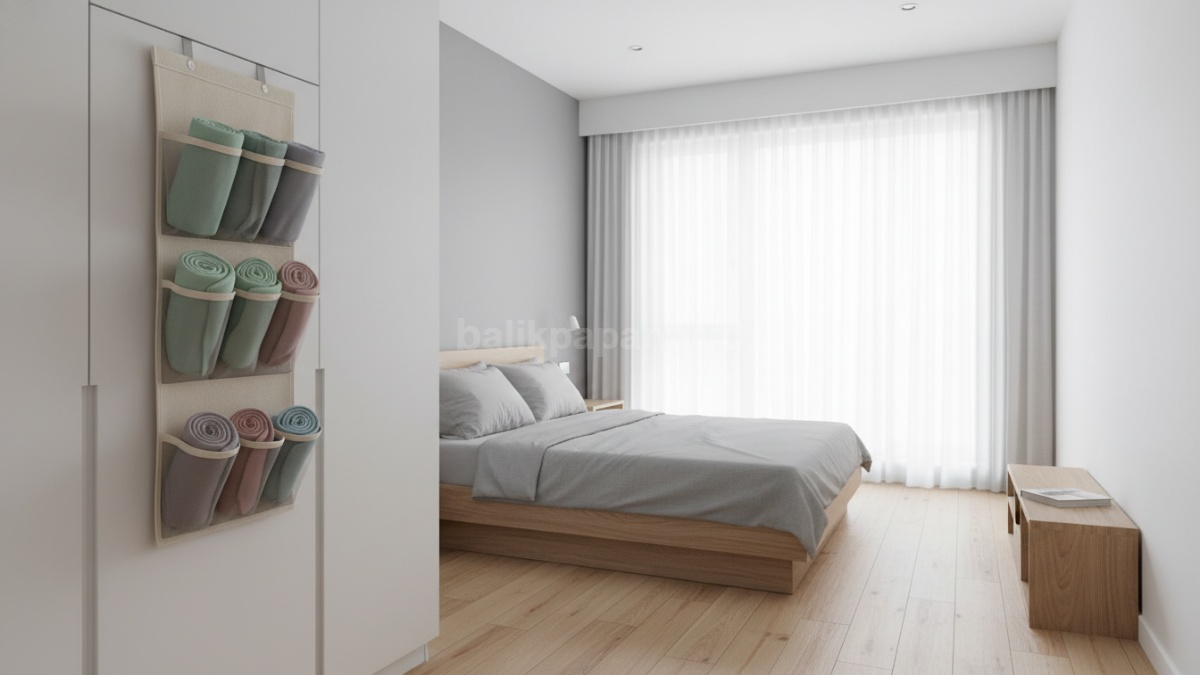 Tempat jilbab gantung sederhana di kamar modern, solusi rapi tanpa makan tempat 