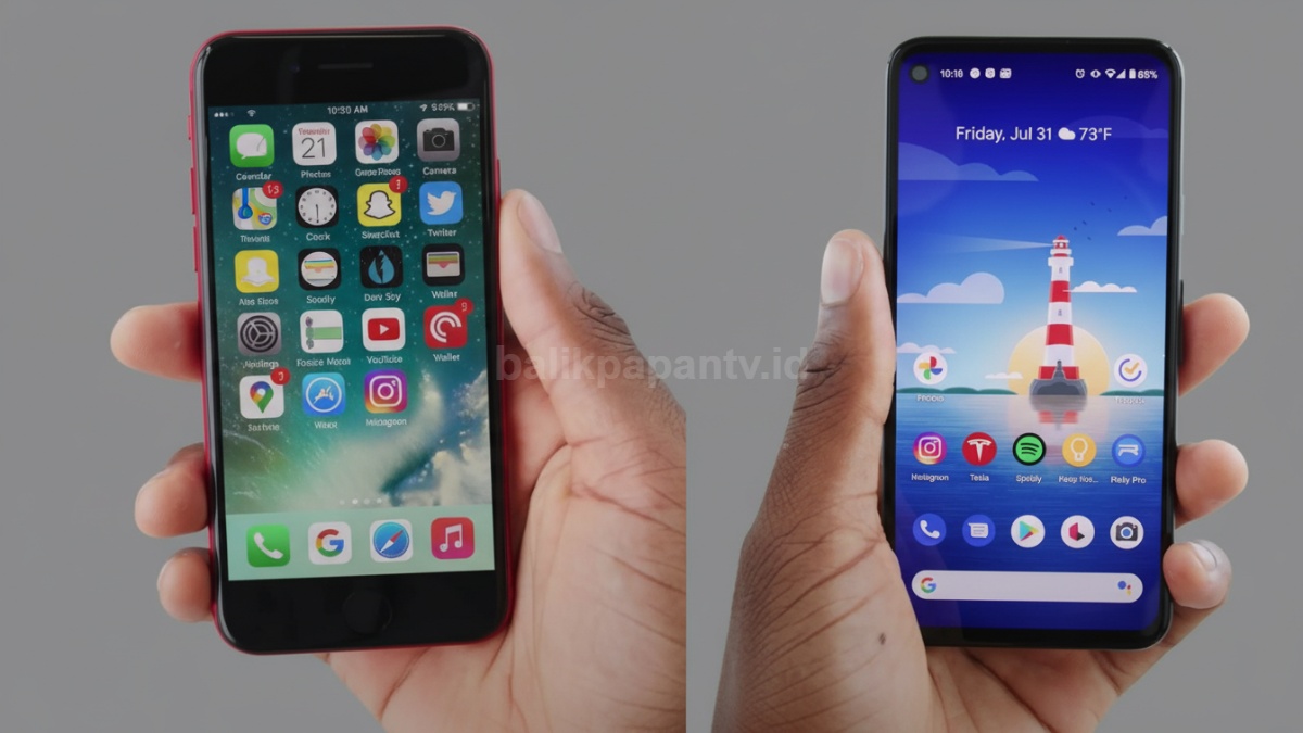 Perbandingan Itel RS4 dan iPhone 7 di meja dengan tampilan layar aktif, menunjukkan beda generasi HP