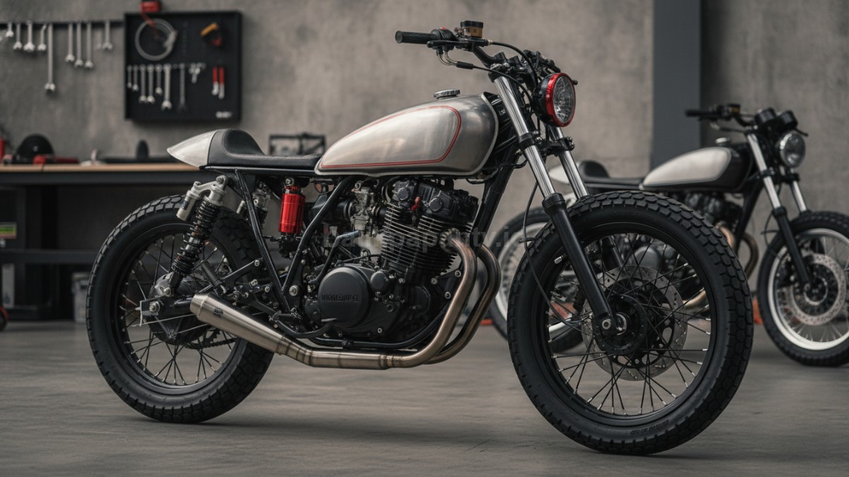 Yamaha SR500 flattrack hasil kustom Workshop43 dengan tampilan agresif dan detail fabrikasi presisi