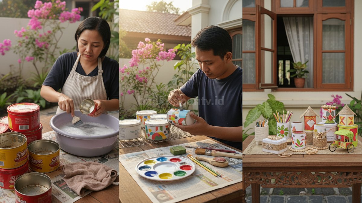 Proses membersihkan dan mengecat kaleng bekas agar aman digunakan dan tampil lebih menarik