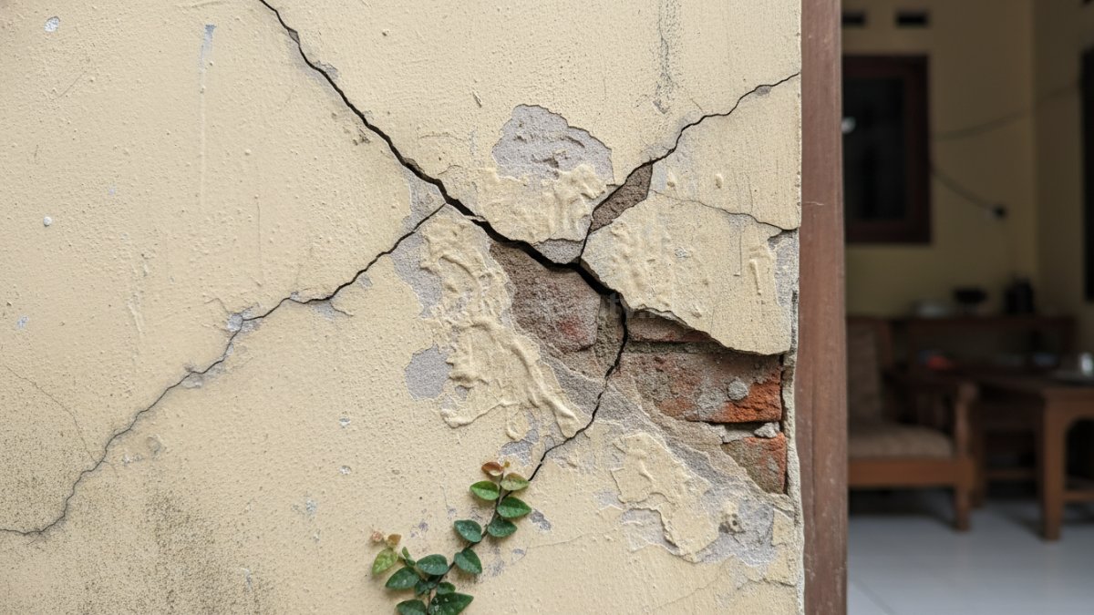 Contoh kesalahan perbaikan seperti cat langsung di atas retakan tanpa penanganan awal, hasil tampak tidak rata
