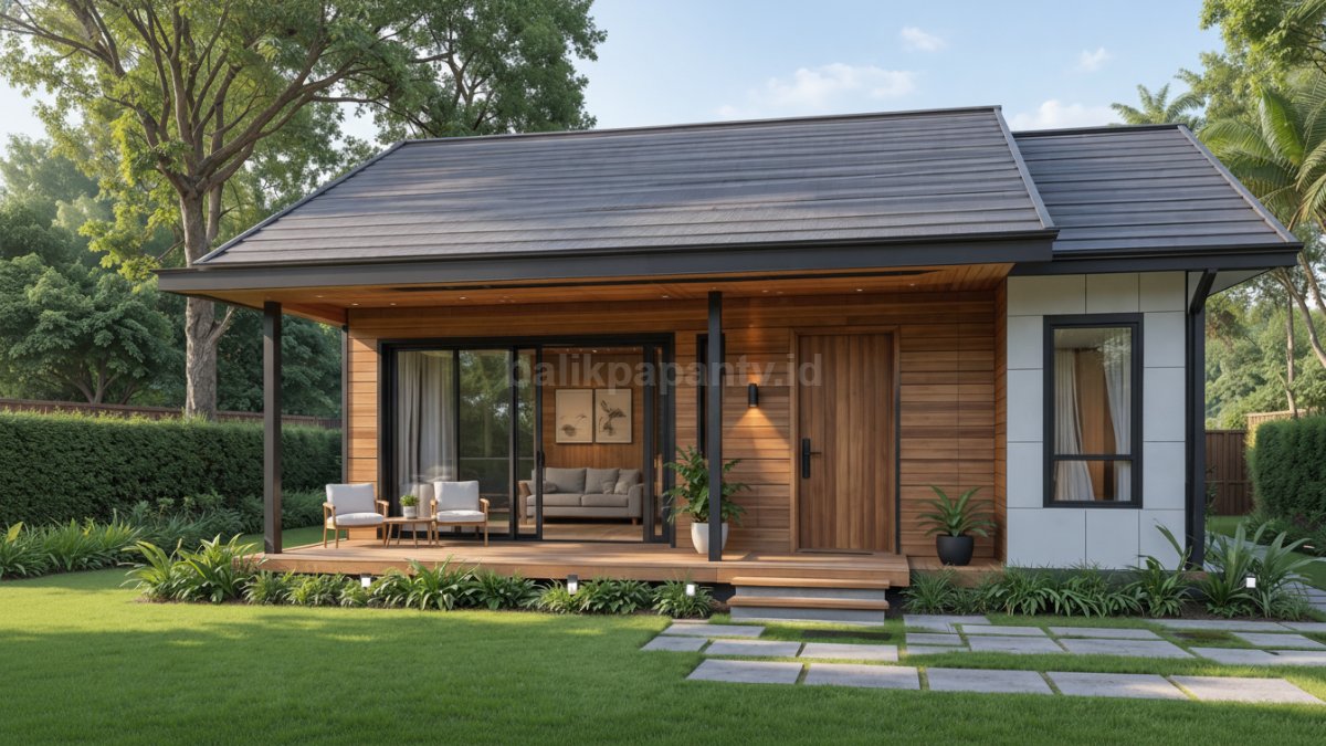 Rumah minimalis kayu modern dengan sentuhan minimalis di desa.
