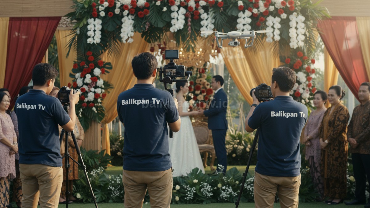 Crew wedding videography bekerja di tengah acara resepsi