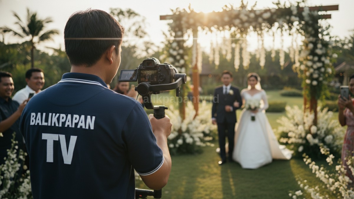Kamera dengan gimbal mengikuti langkah pengantin berjalan