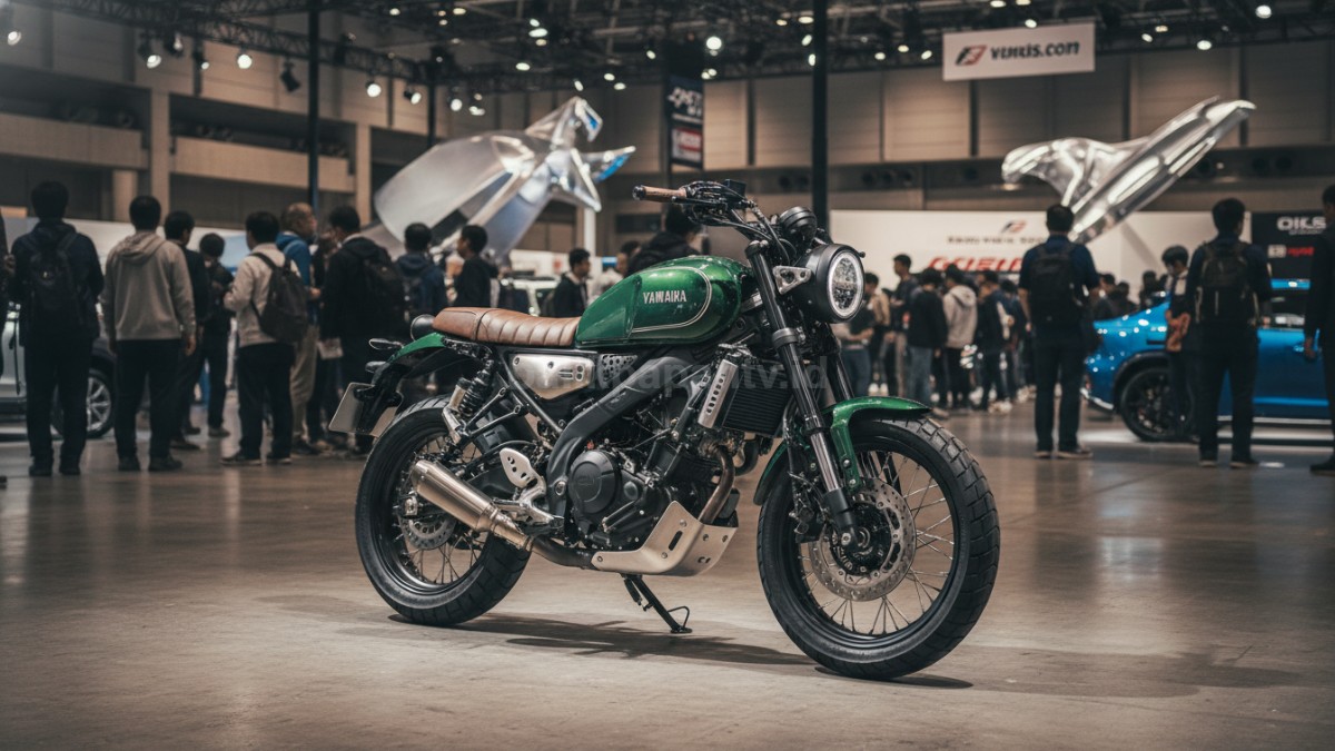 Yamaha XSR155 dipamerkan di event otomotif Jepang dengan tampilan klasik modern