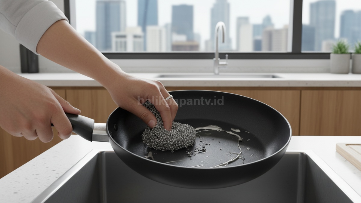 Kesalahan menggosok panci dengan kawat kasar yang merusak permukaan 