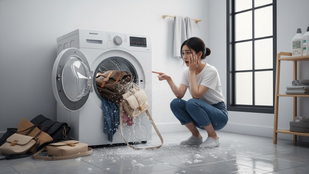 Contoh kesalahan mencuci tas menggunakan mesin cuci 