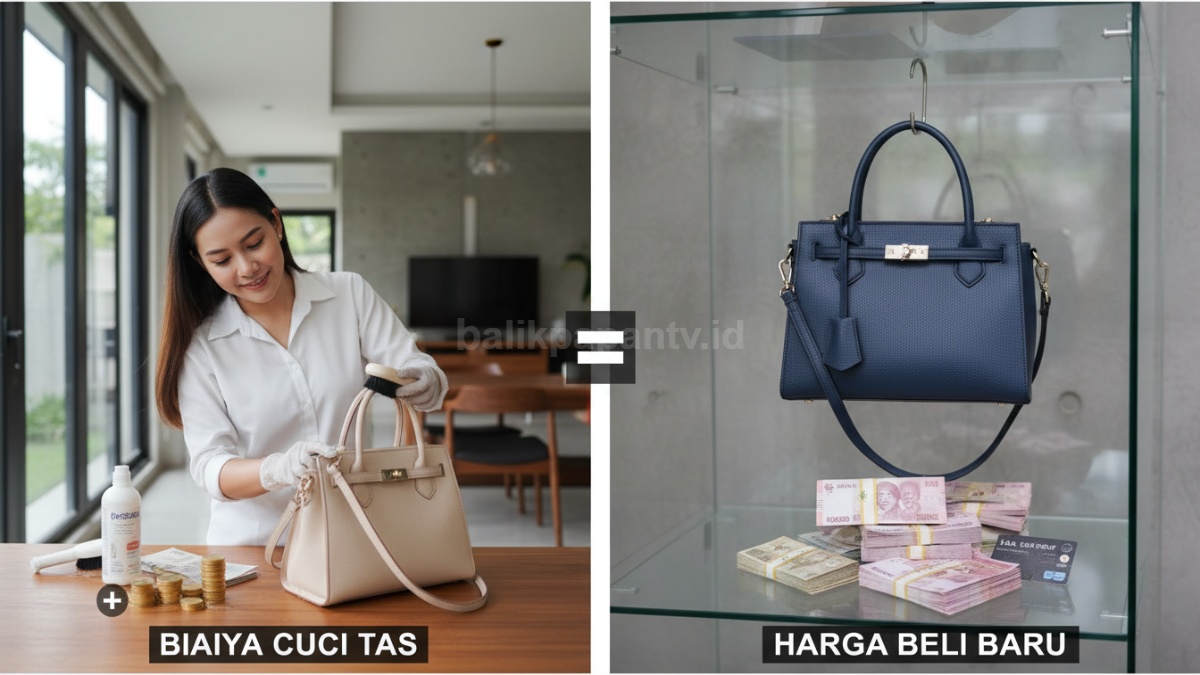 Ilustrasi perbandingan biaya cuci tas dan beli baru 