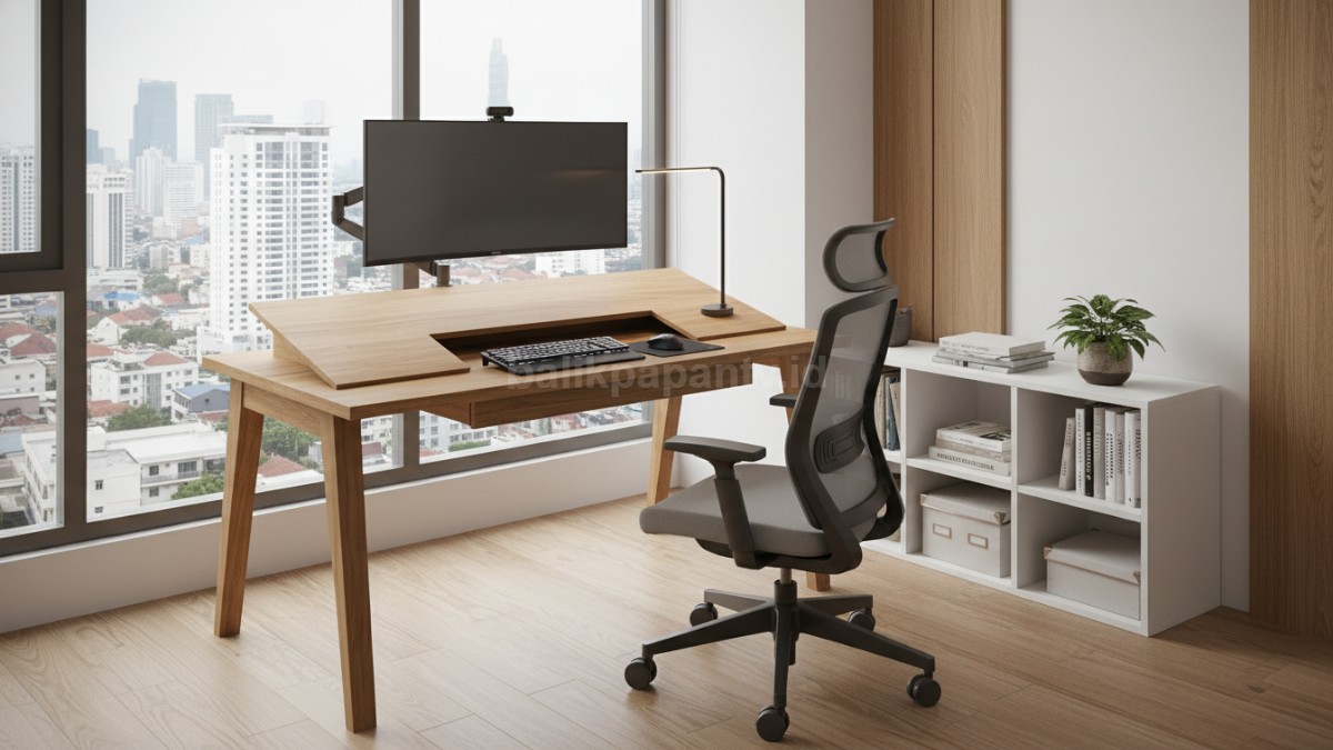 Ilustrasi ukuran ideal meja belajar ergonomis 