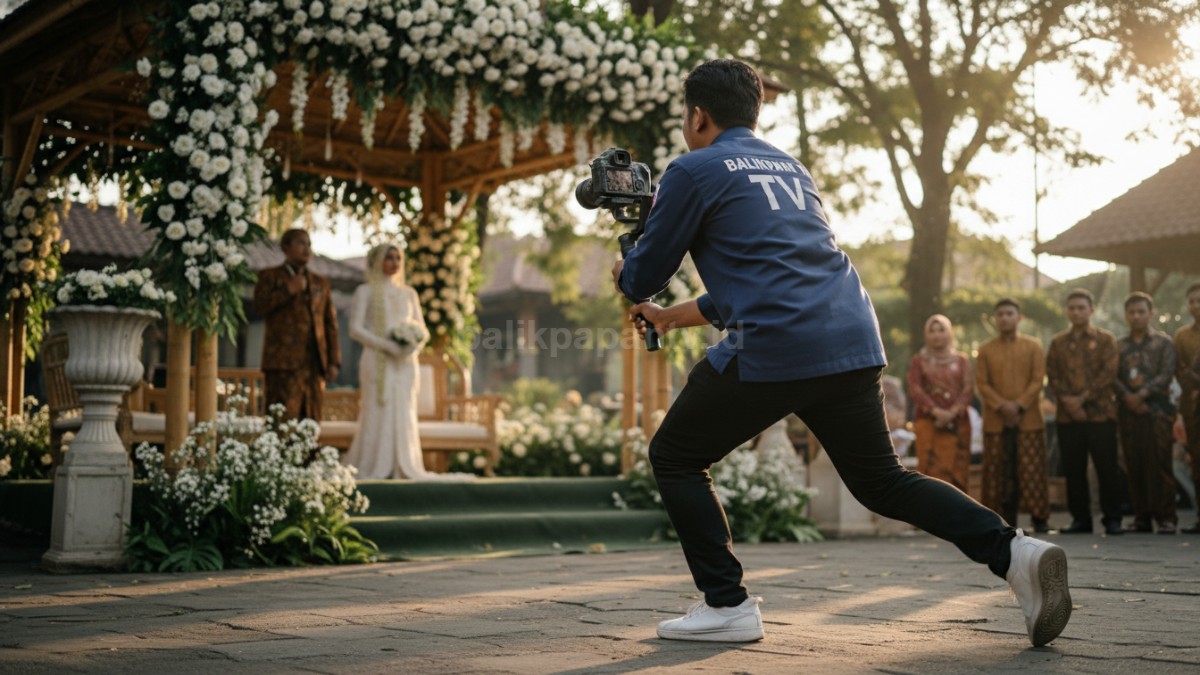 Pan shot venue pernikahan outdoor dengan suasana megah dan luas