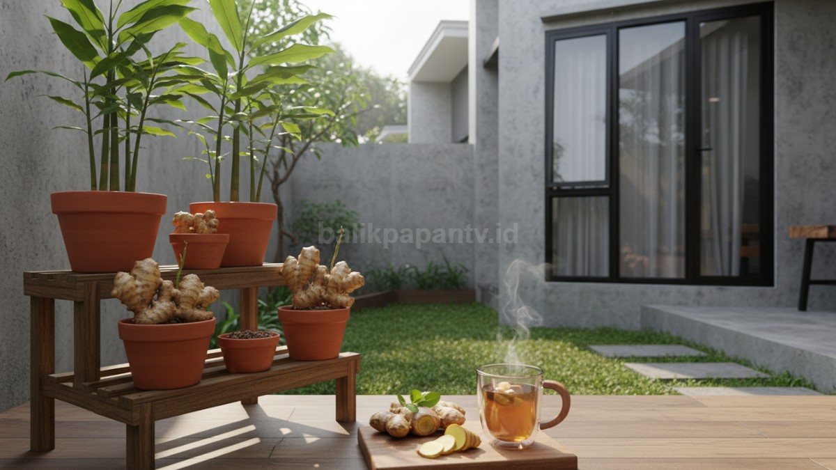 Jahe: Tanaman jahe segar siap diolah menjadi minuman atau masakan.